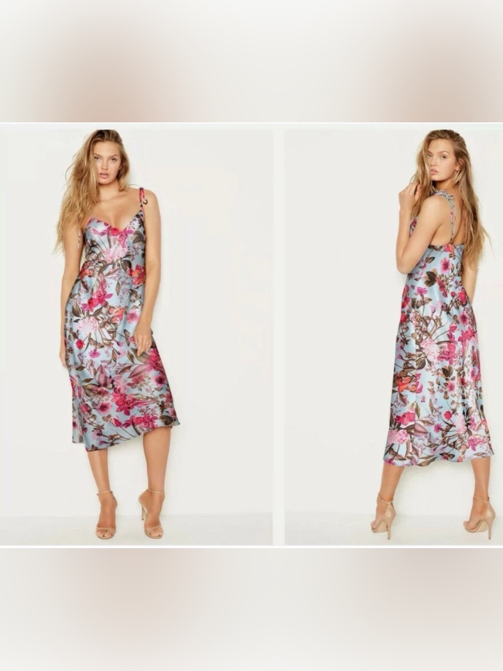 VICTORIAS SECRET Dream Angels Satin Floral MIDI Silky Slip Dress EUC L